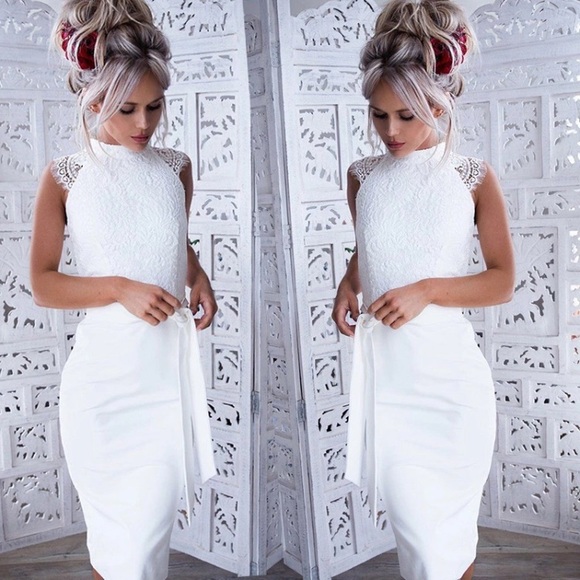 ✅HOT❤️White lace dress tie middle - Picture 2 of 5